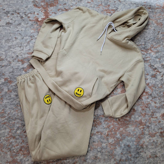 Shein Smily Face Beige Sweater and Sweatpants Set - Size 4