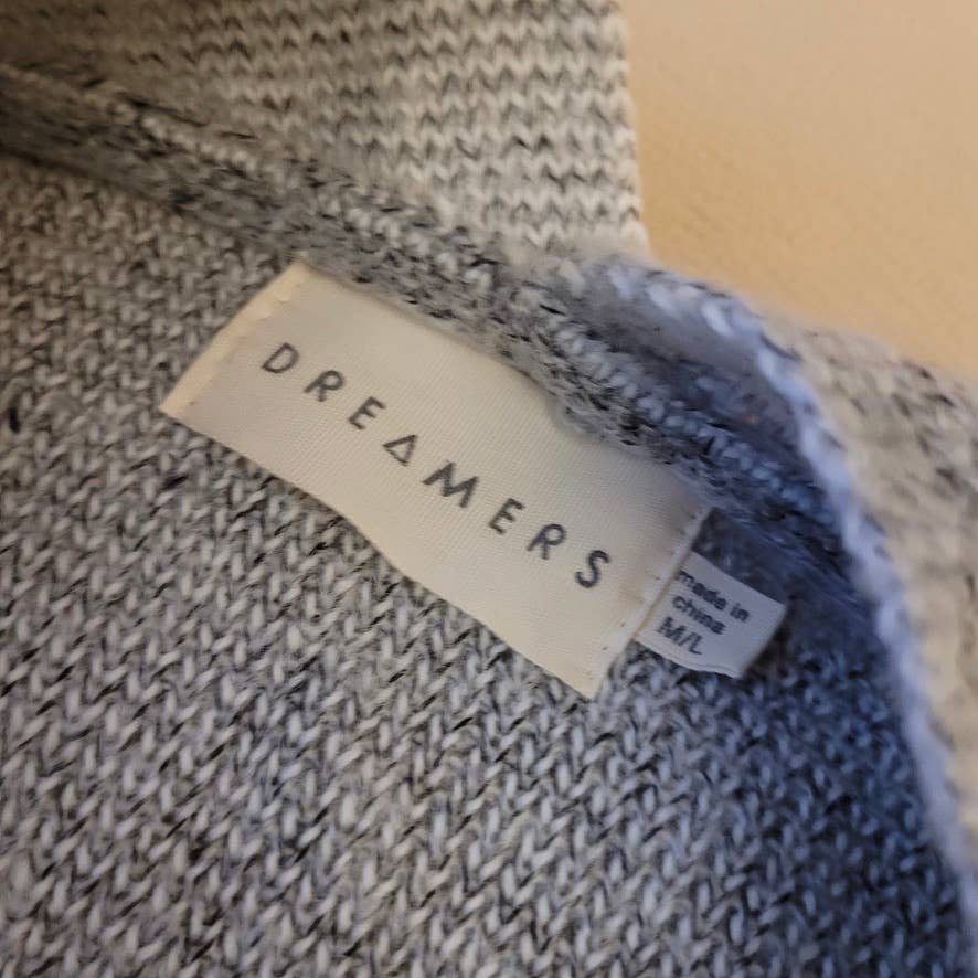 Dreamers Gray Knit Varsity Style Cardigan with Patches - Size Medium / Large