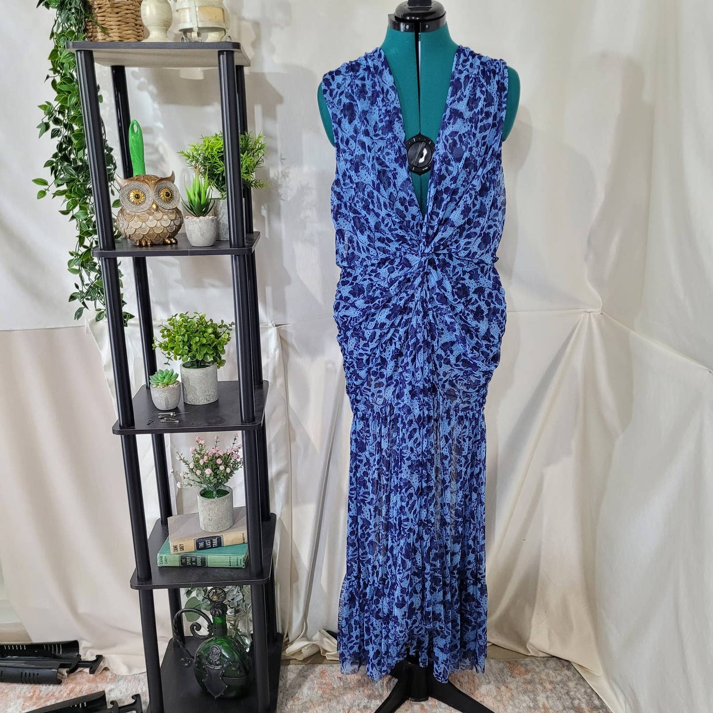 Misa Los Angeles Ava Blue Dress in Goa Floral Mesh - Size Large