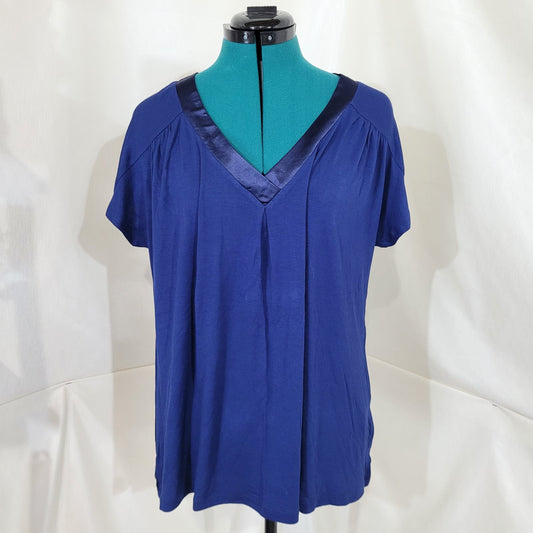 Midnight Modal Blue T-Shirt with Satin V-Neck - Size Large