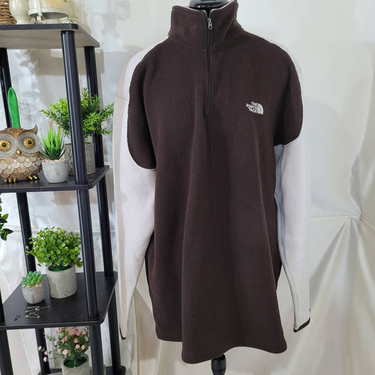 The North Face Brown and Beige Fleece Pullover with Half Zip - Size XXL