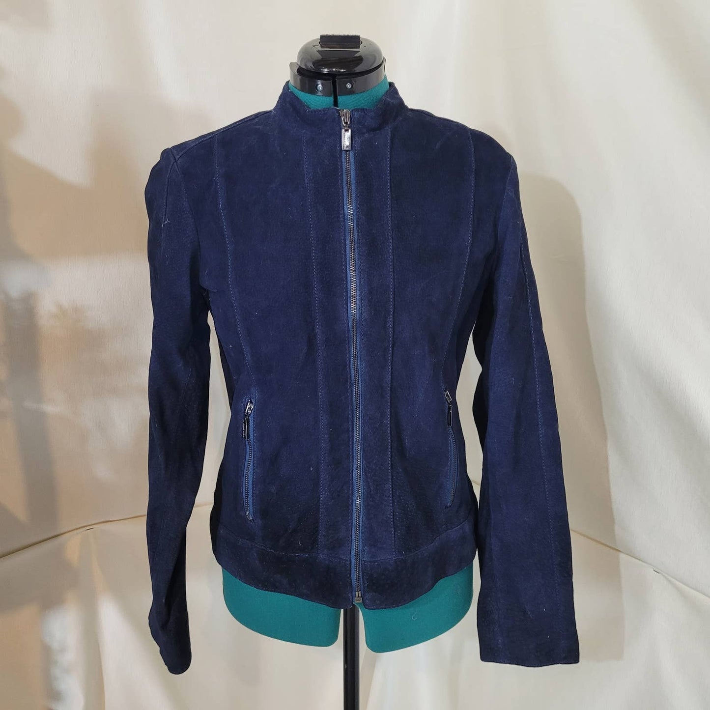 Anne Klein Blue Suede Leather Jacket - Size Small