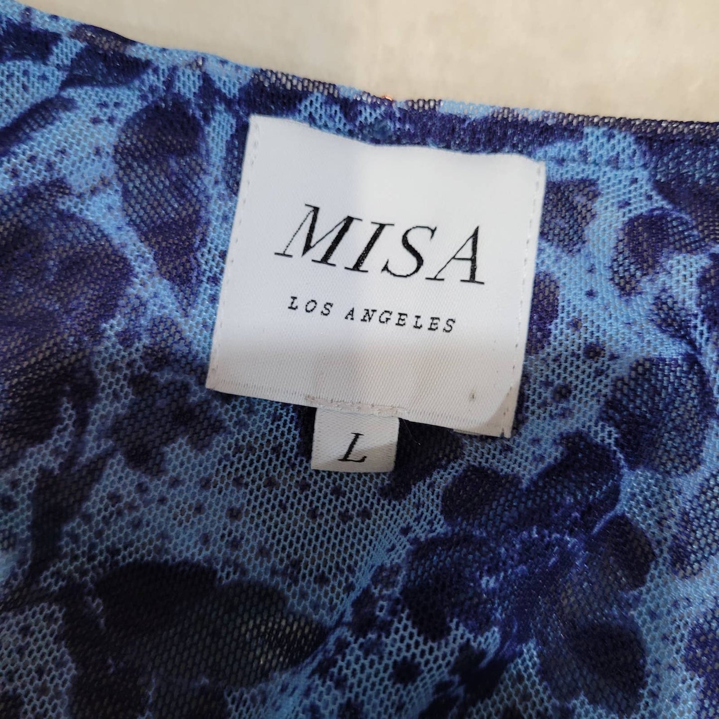 Misa Los Angeles Ava Blue Dress in Goa Floral Mesh - Size Large