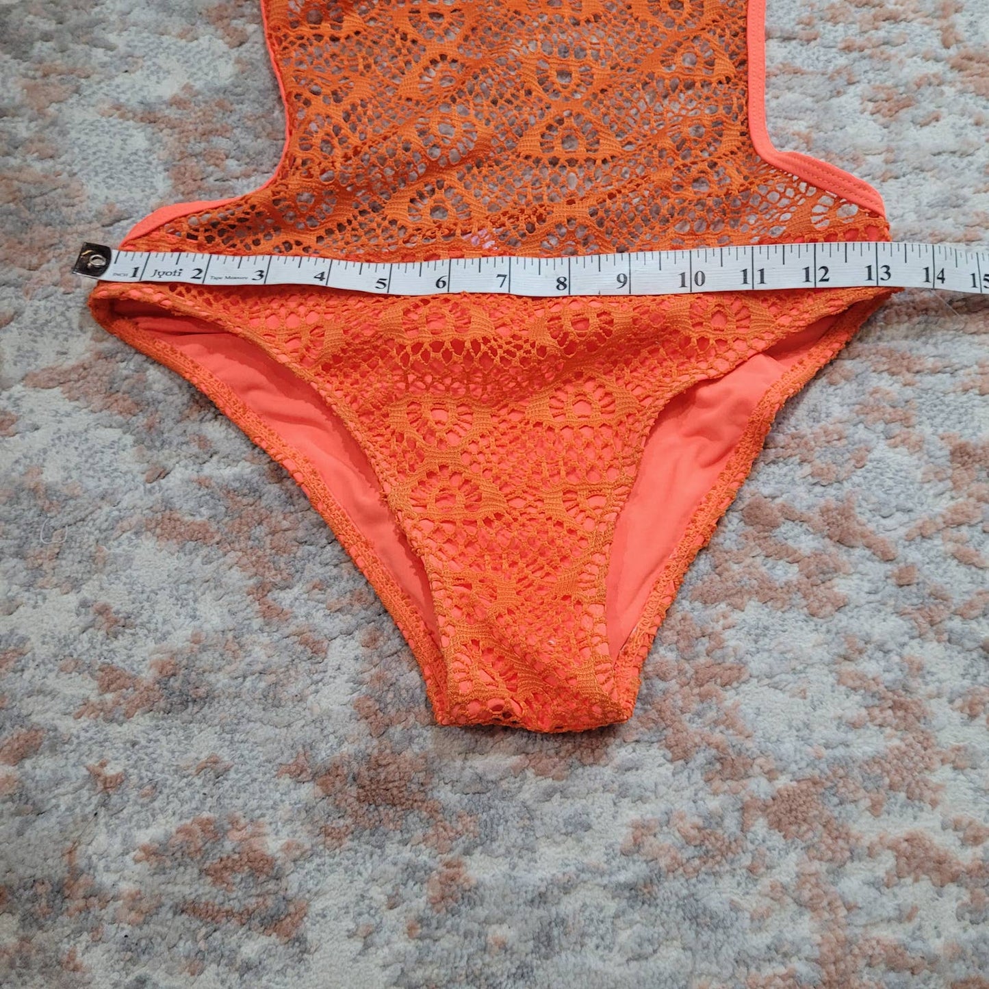 Anemone Bright Orange Crochet Lace One Piece Bathing Suit - Size Small