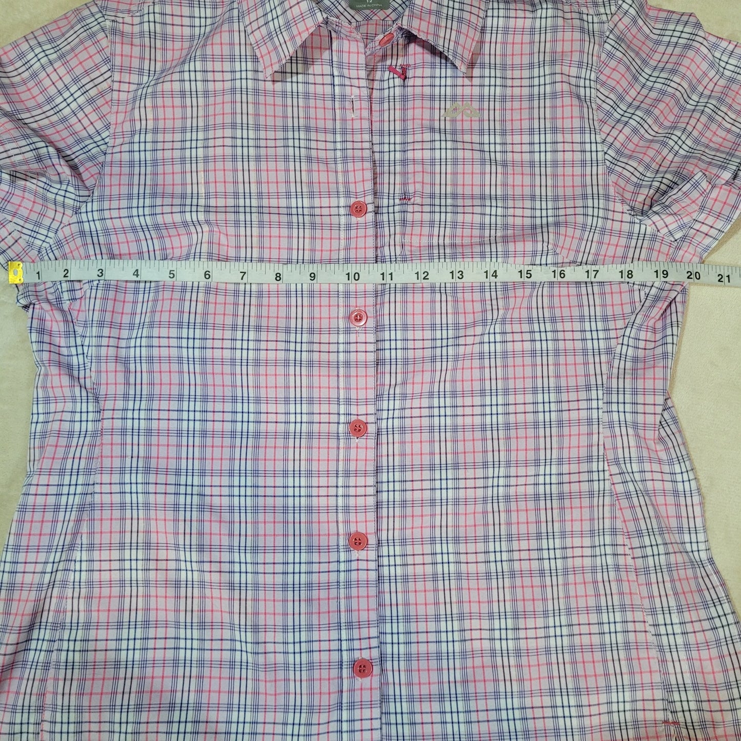 Kathmandu driMOTION Plaid Button Up Slim Fit T-Shirt - Size 12