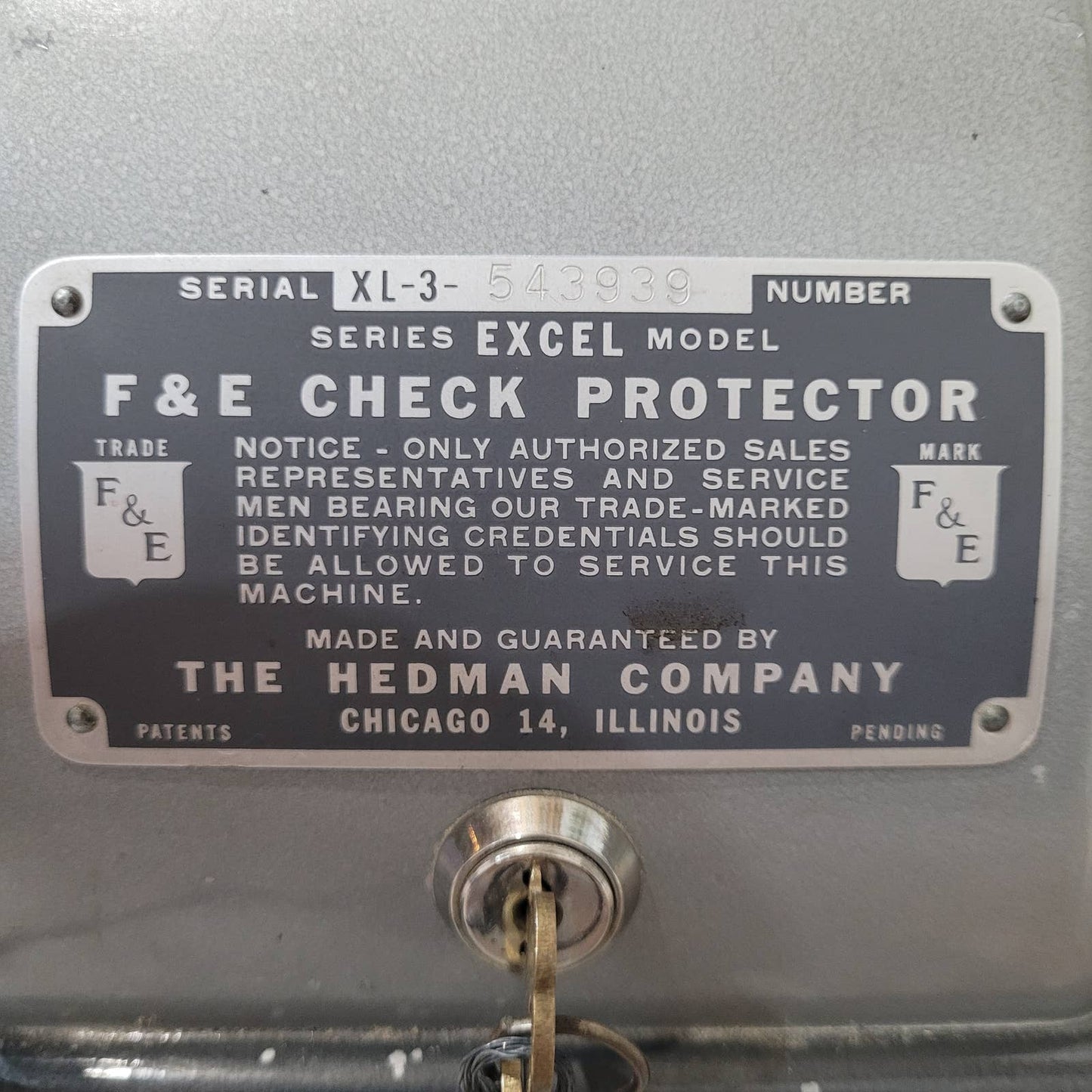 Vintage The Hedman Company F&E Check Protector X-L Model Excel Series - WORKING