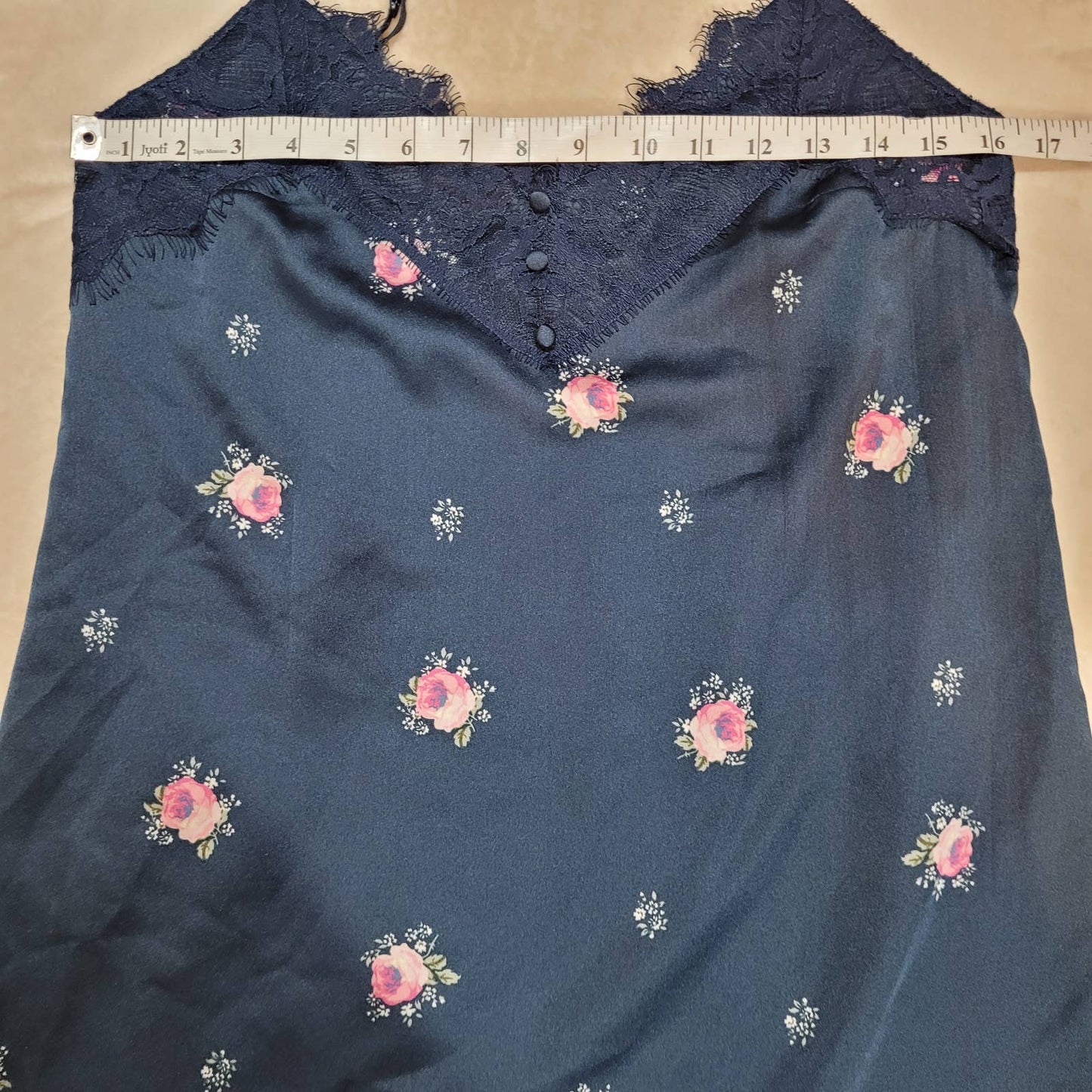 Abercrombie and Fitch Blue Floral Satin Lace V-Neck Slip Dress - Size Small
