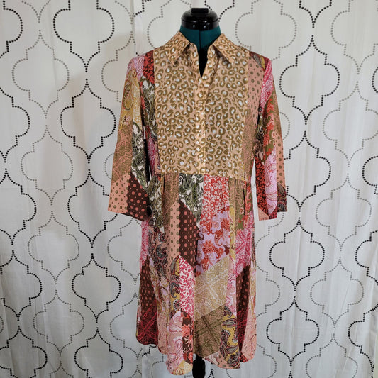Kachel Anthropologie Womens Benedetta Silk Tunic Dress Patchwork - Size 4