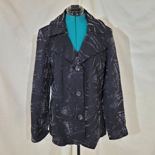 Tribal Black Wool Blend Jacket with Abstract Pattern - Size 10