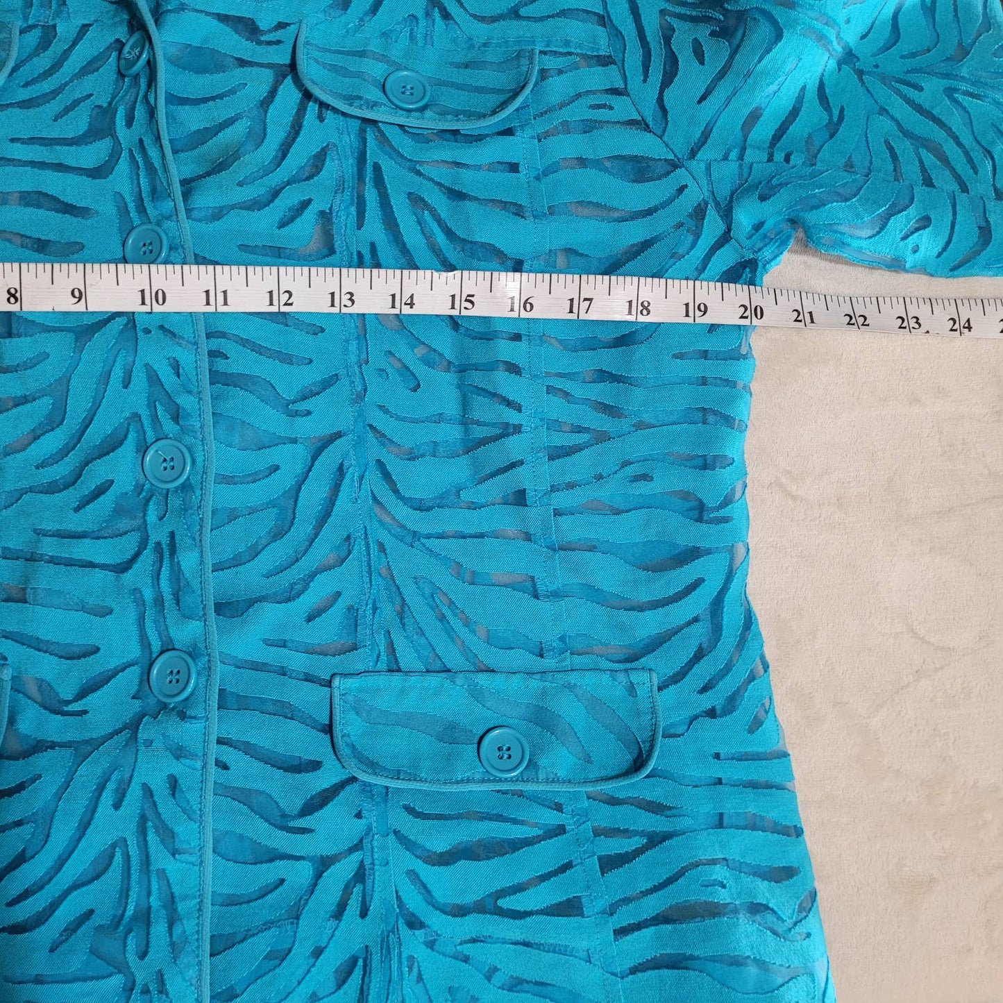 Clara S Blue Zebra Print Blazer Jacket Sheer Button Up - Size Large