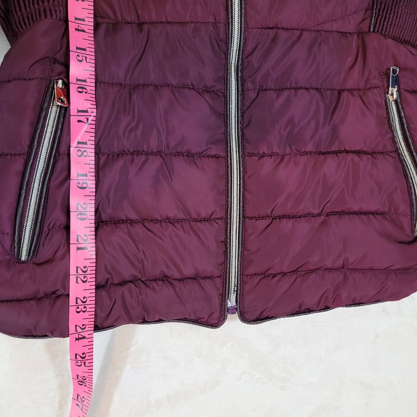 Special One Burgundy Puffer Jacket with Faux Fur Rimmed Hood - Size Small