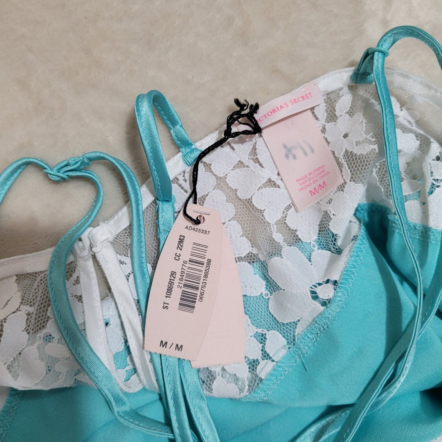 Victoria's Secret Tiffany Blue Satin Lace Bridal Chemise Slip - Size Medium