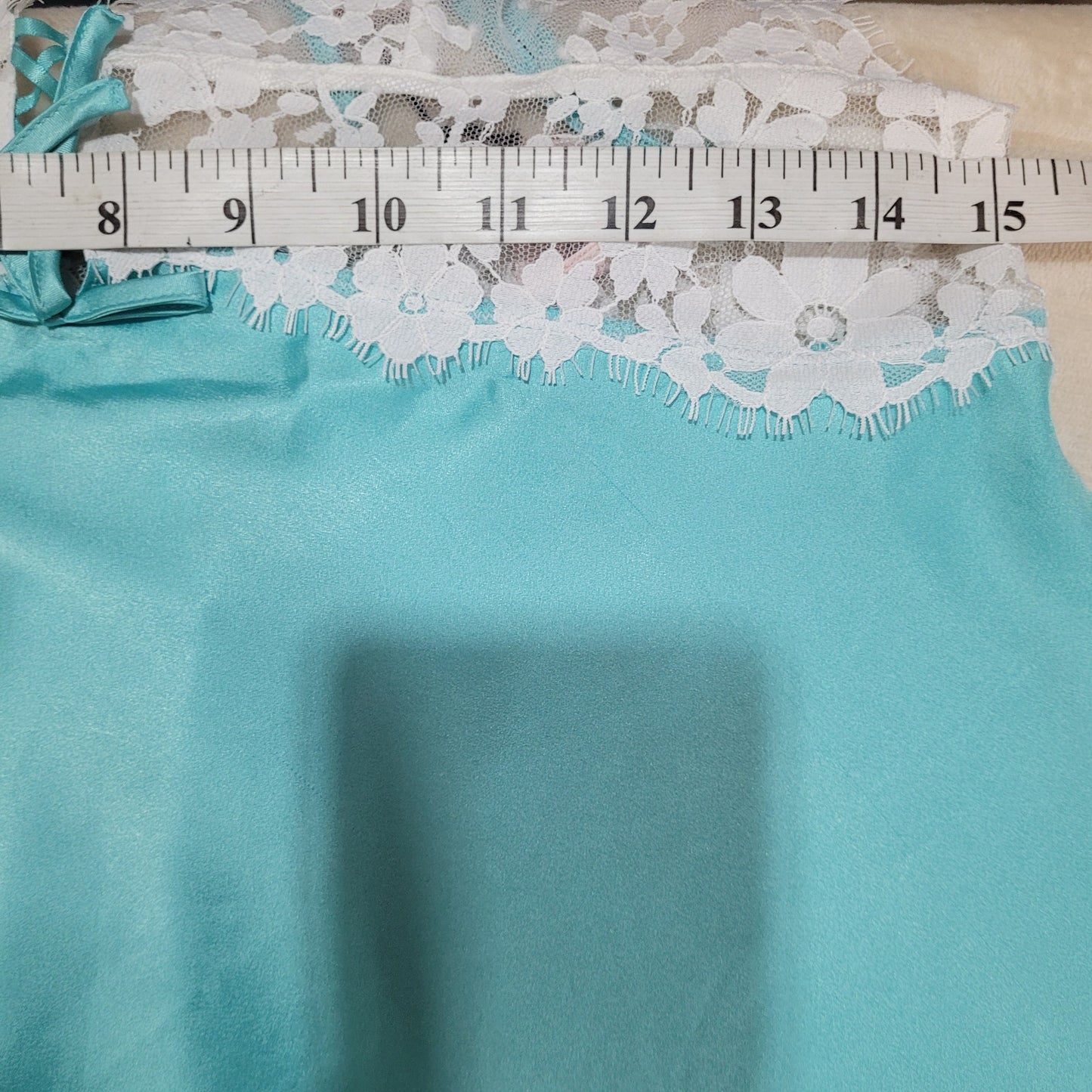 Victoria's Secret Tiffany Blue Satin Lace Bridal Chemise Slip - Size Medium