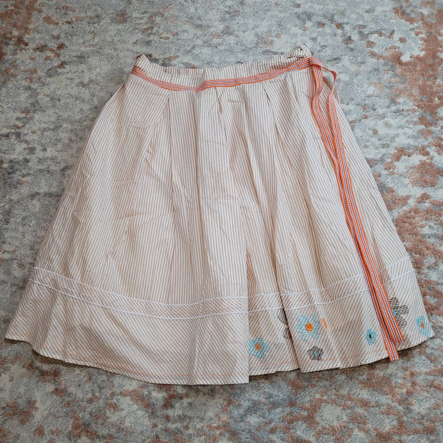 Autograph New York Orange Striped Skirt with Embroidered Flowers - Size 4