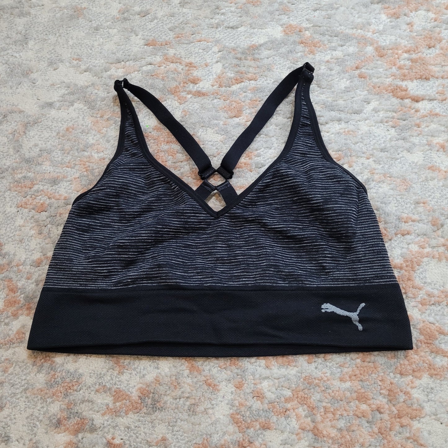 Puma Gray Striped Sports Bra - Size Medium