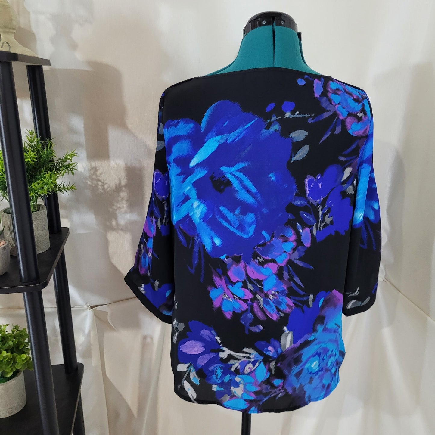 Adrianna Papell Vibrant Blue and Purple Floral Blouse - Size Medium