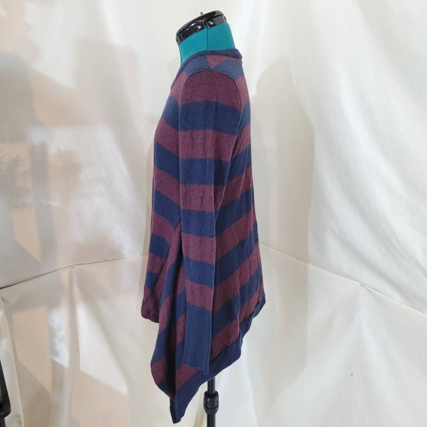 Autumn Cashmere Burgundy and Navy Striped Cashmere Sweater - Size Medium