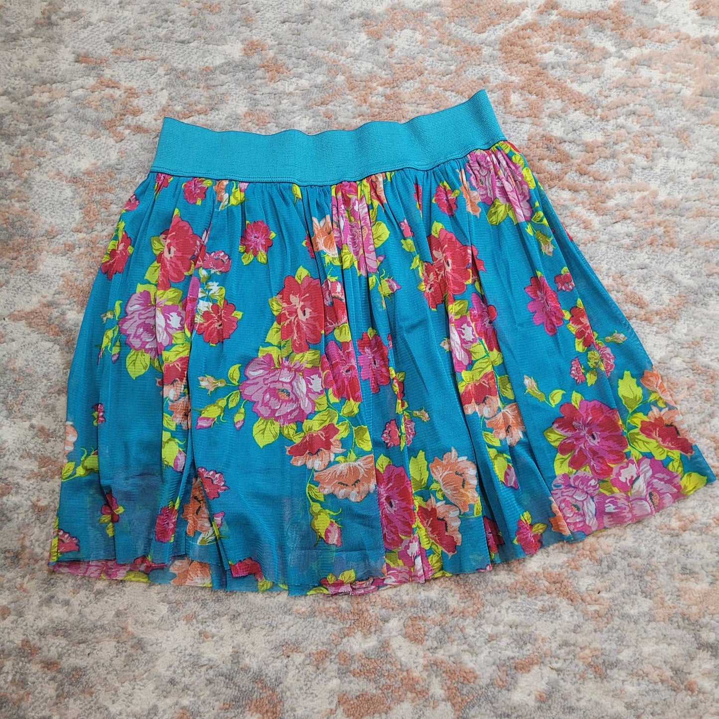 Adrene Blue Floral Skirt - Size Large