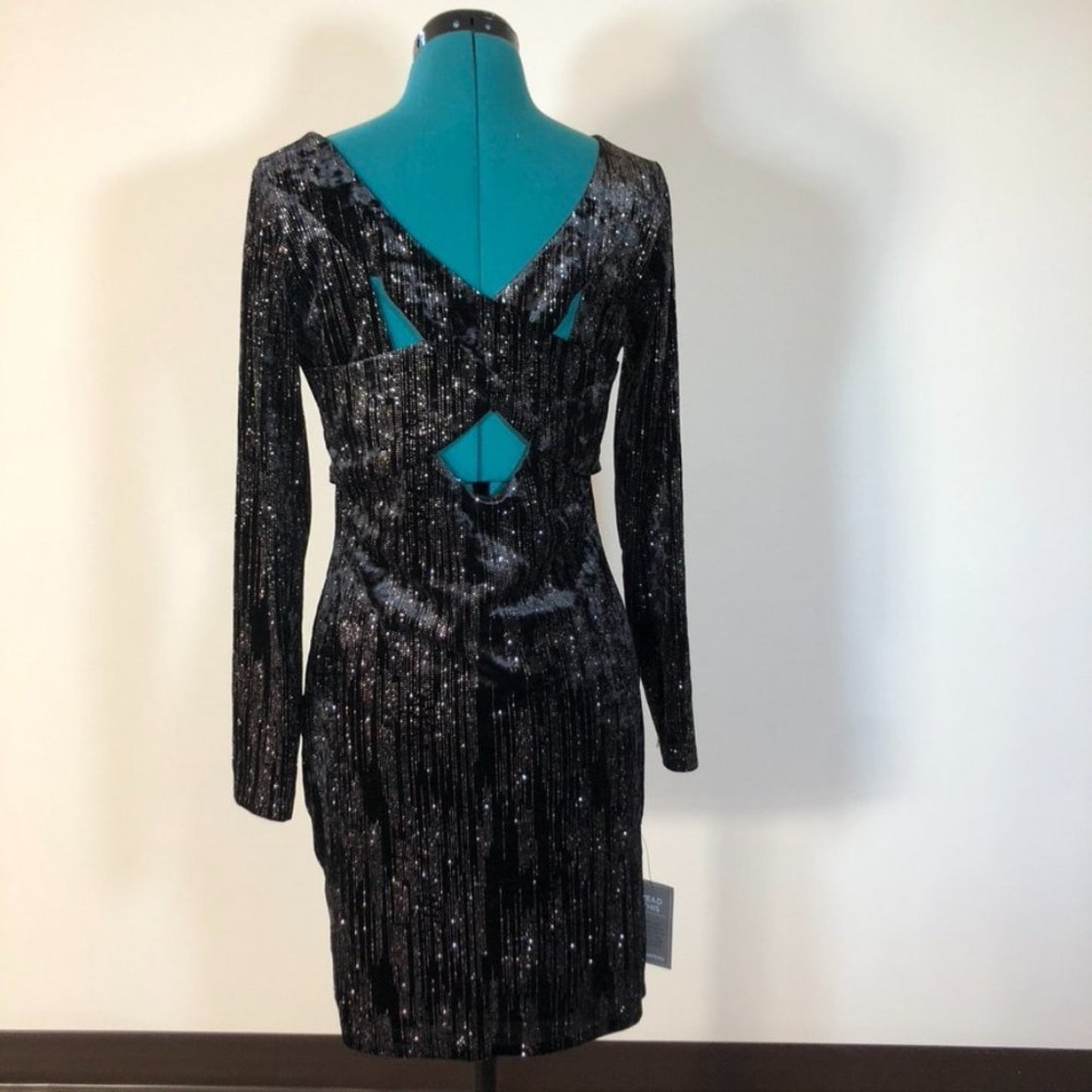 Le Chateau Black Sparkle Velvet Scoop Neck Dress - Size Medium