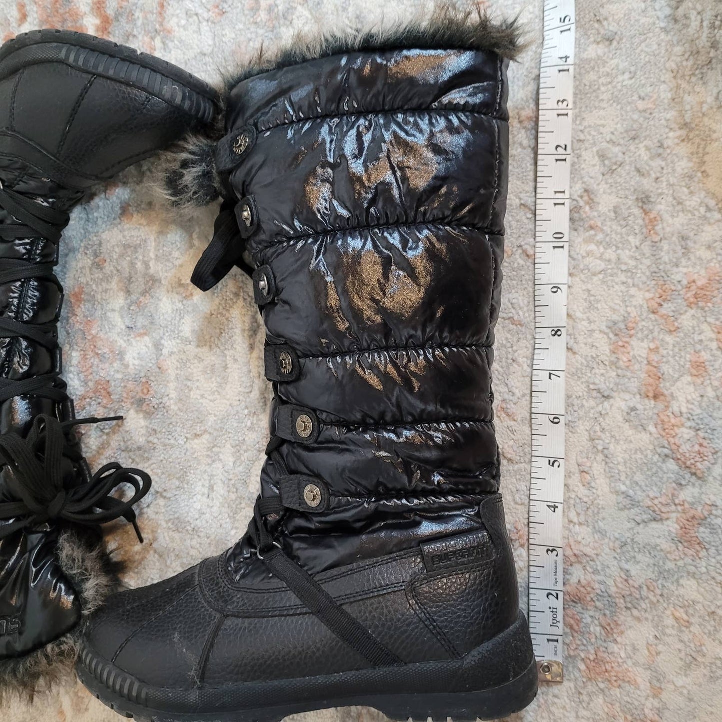 Superfit Black Boots with Faux Fur Trim - Size 8