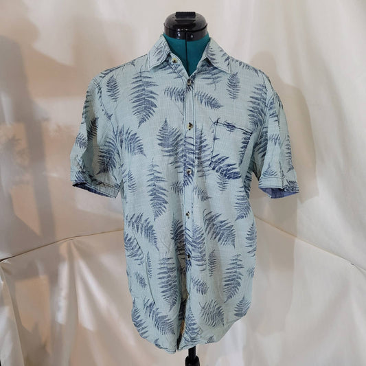 Bonita Men Blue and Green Tropical Button Up Collared T-Shirt - Size Medium
