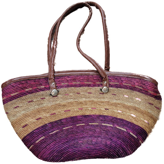 Straw Woven Purple Striped Bag