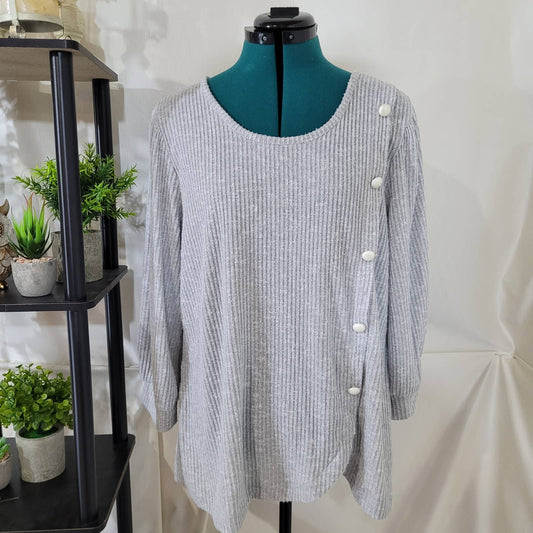 Adrienne Vittadini Gray Ribbed Sweater 3/4 Sleeves - Size Extra Large