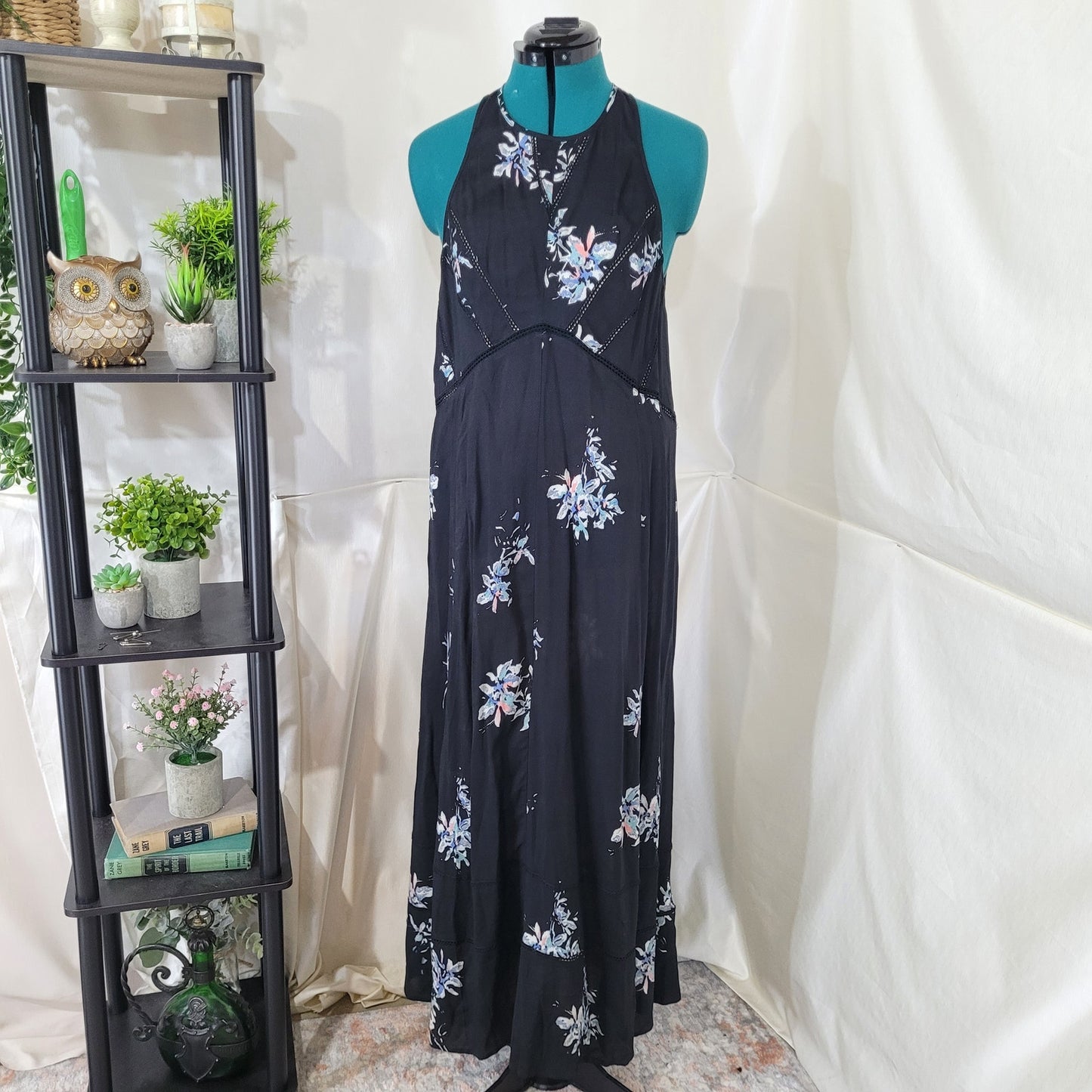 Gentle Fawn Bridges Black Floral Print Midi Dress - Size Large