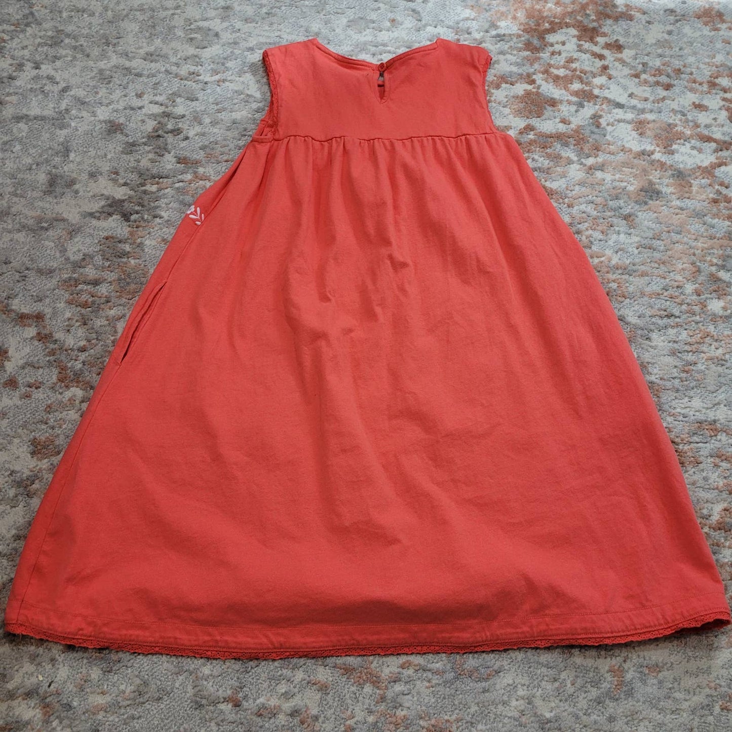 Mini Boden Coral Dress with Embroidered Monkey Pattern - Size 11-12