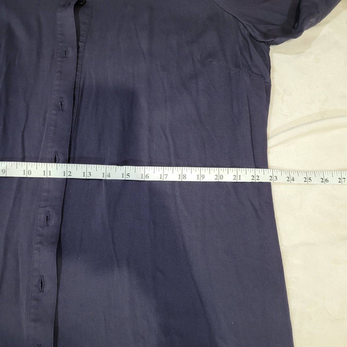 Louben Woman Navy Blue Tencel Button Up 3/4 Sleeve Tunic - Size 16