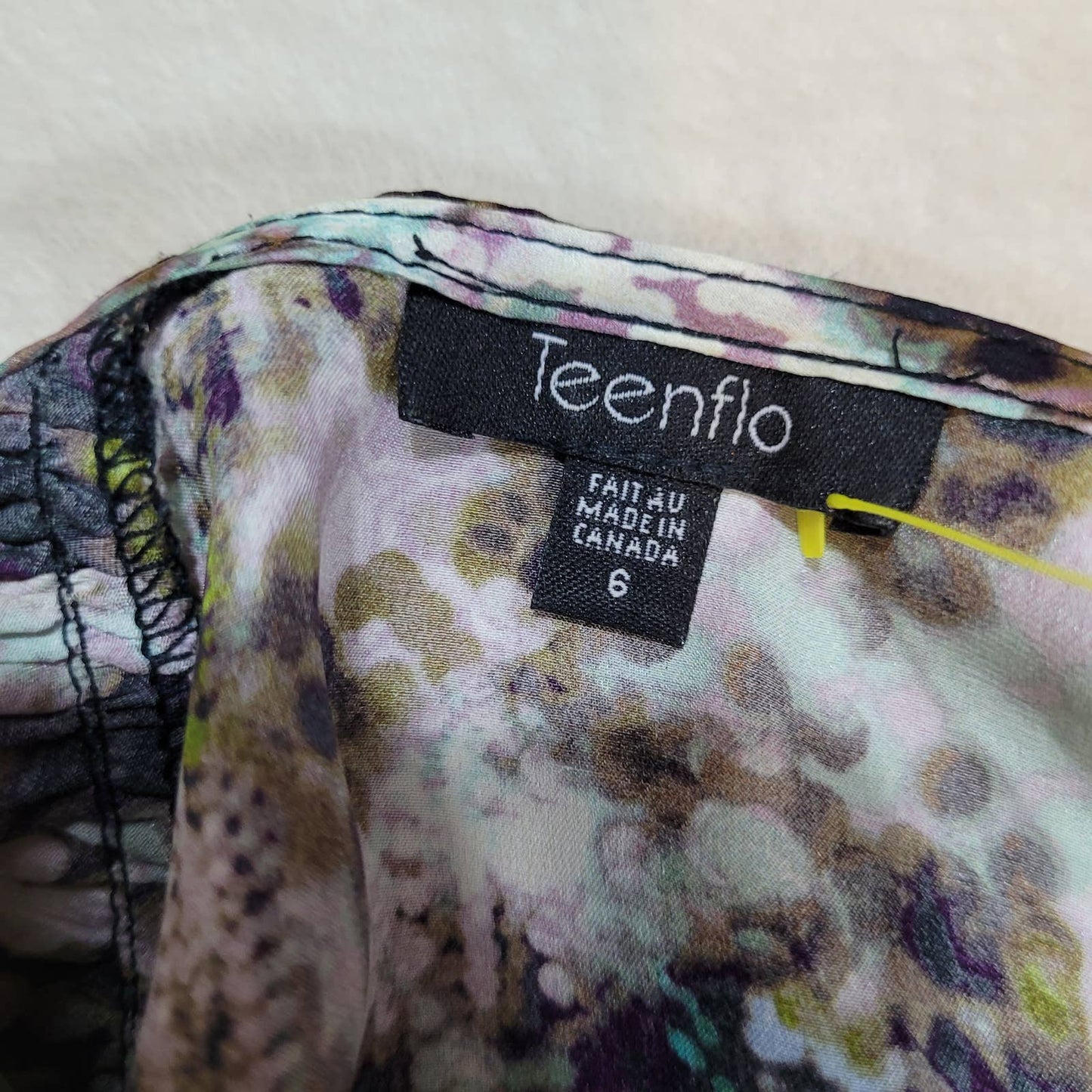 Teenflo Purple Abstract Silk Wrap Blouse with Button Snap Enclosure - Size 6