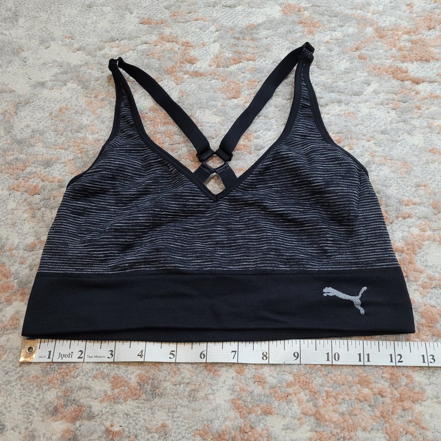 Puma Gray Striped Sports Bra - Size Medium