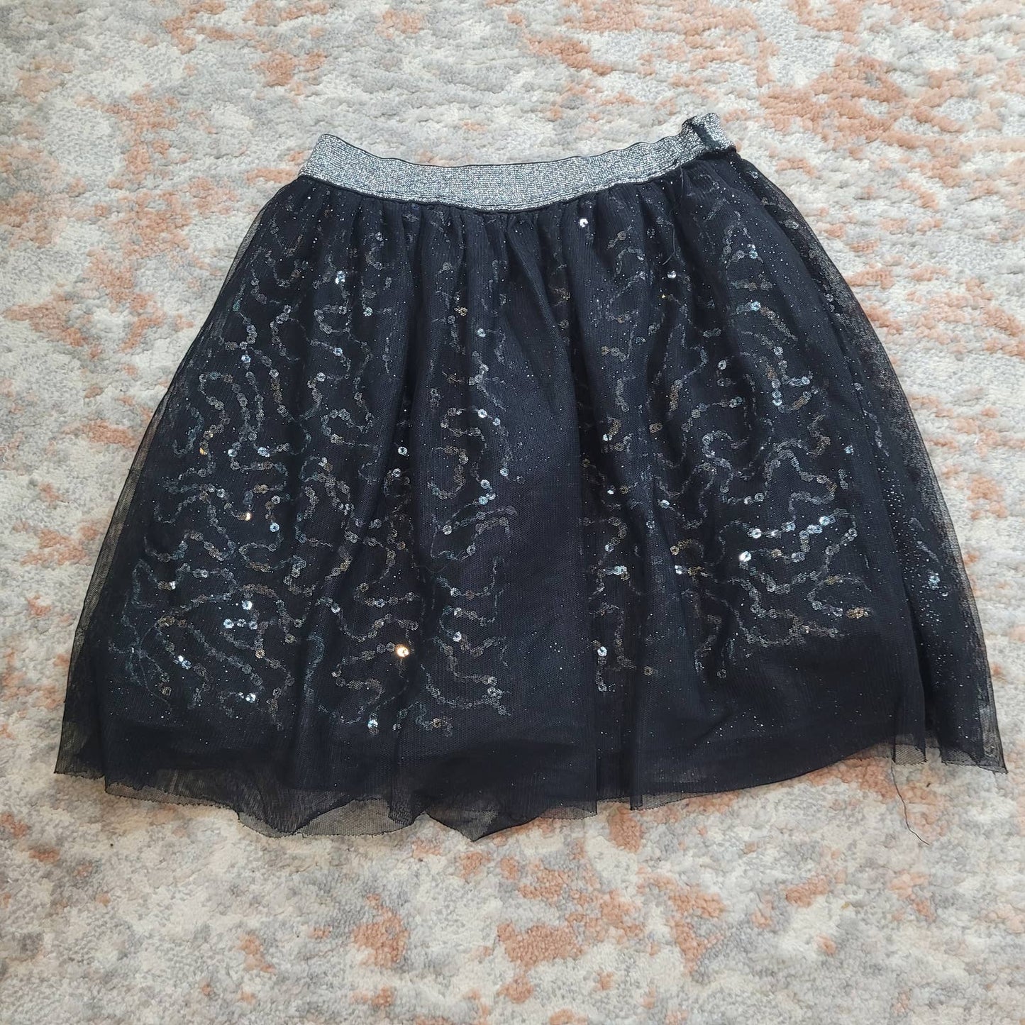 George Sequin Black Skirt with Tulle Overlay - Size 7/8Y