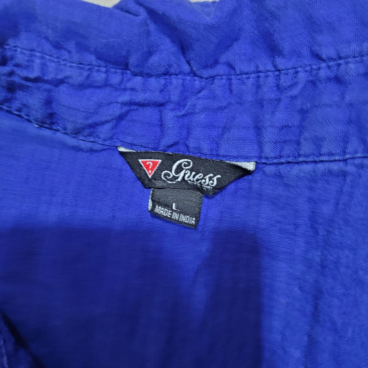 Guess Blue Button Up Collard Short Sleeve Shirt - Size Large