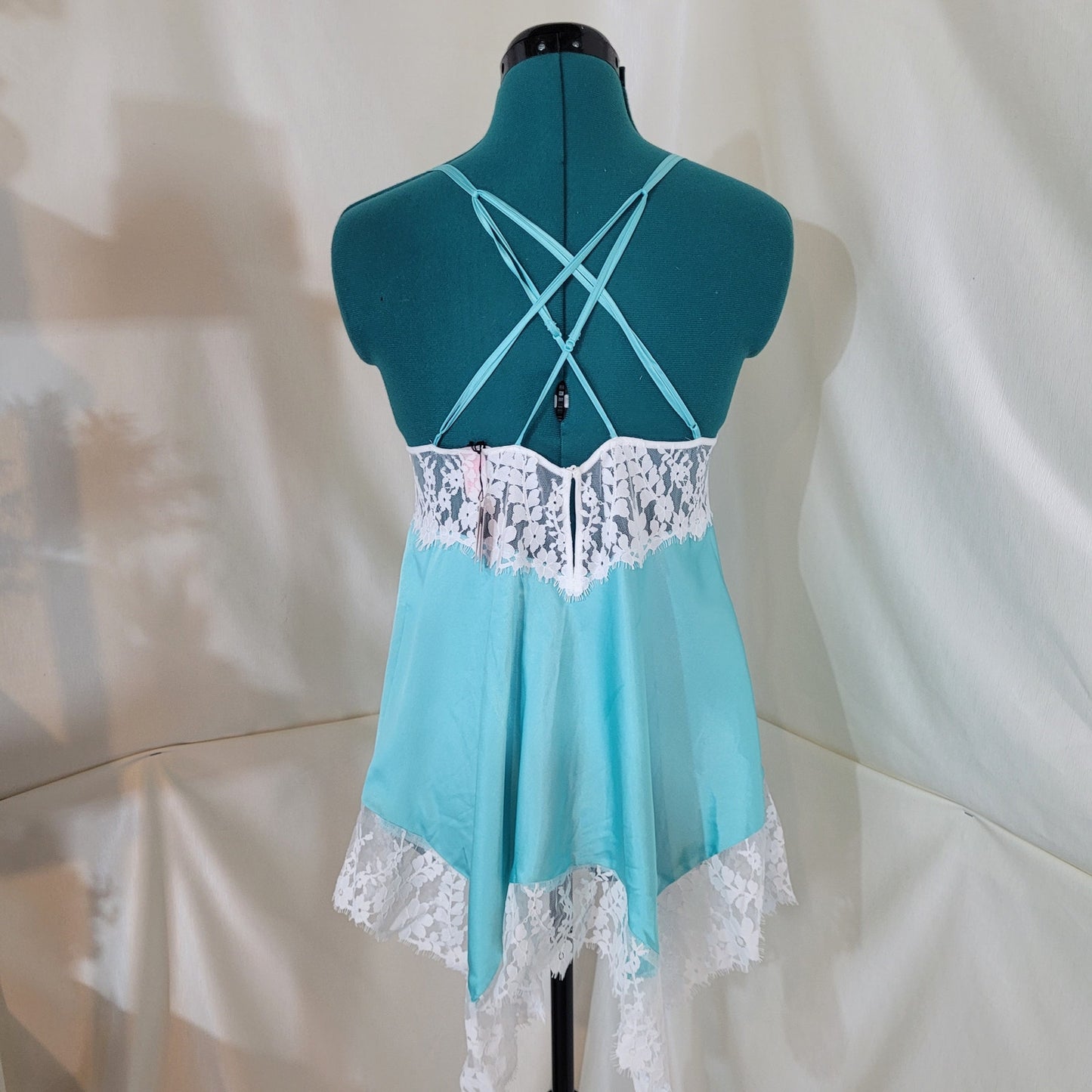 Victoria's Secret Tiffany Blue Satin Lace Bridal Chemise Slip - Size Medium