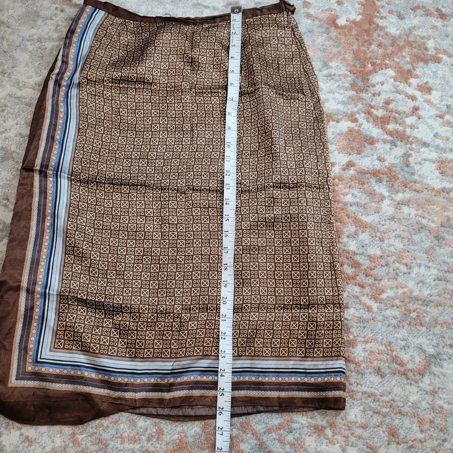 Vintage Marissa Brown Satin Skirt with Geometric Design - Size Large