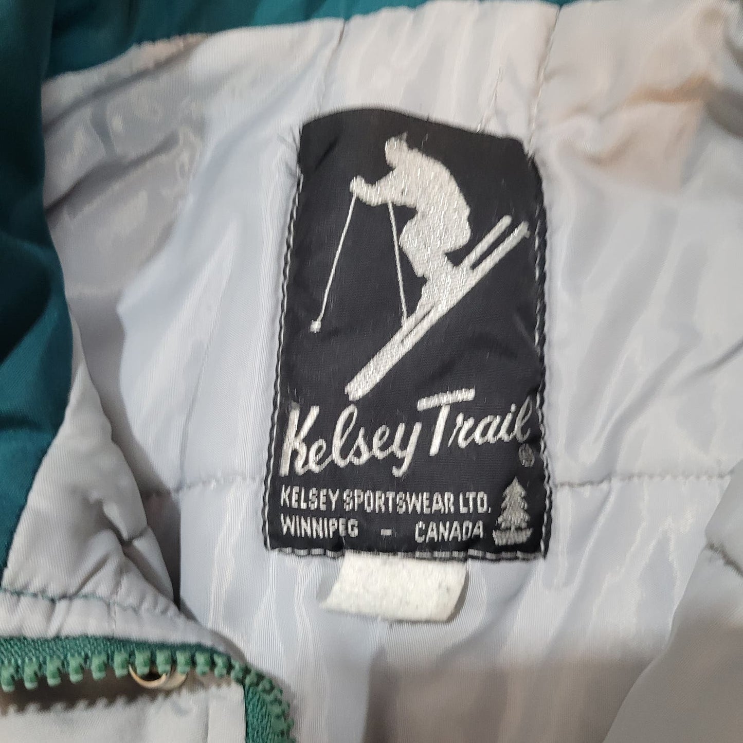 Vintage 90s Kelsey Trail Gray and Green Colorblock Ski Jacket - Size Large