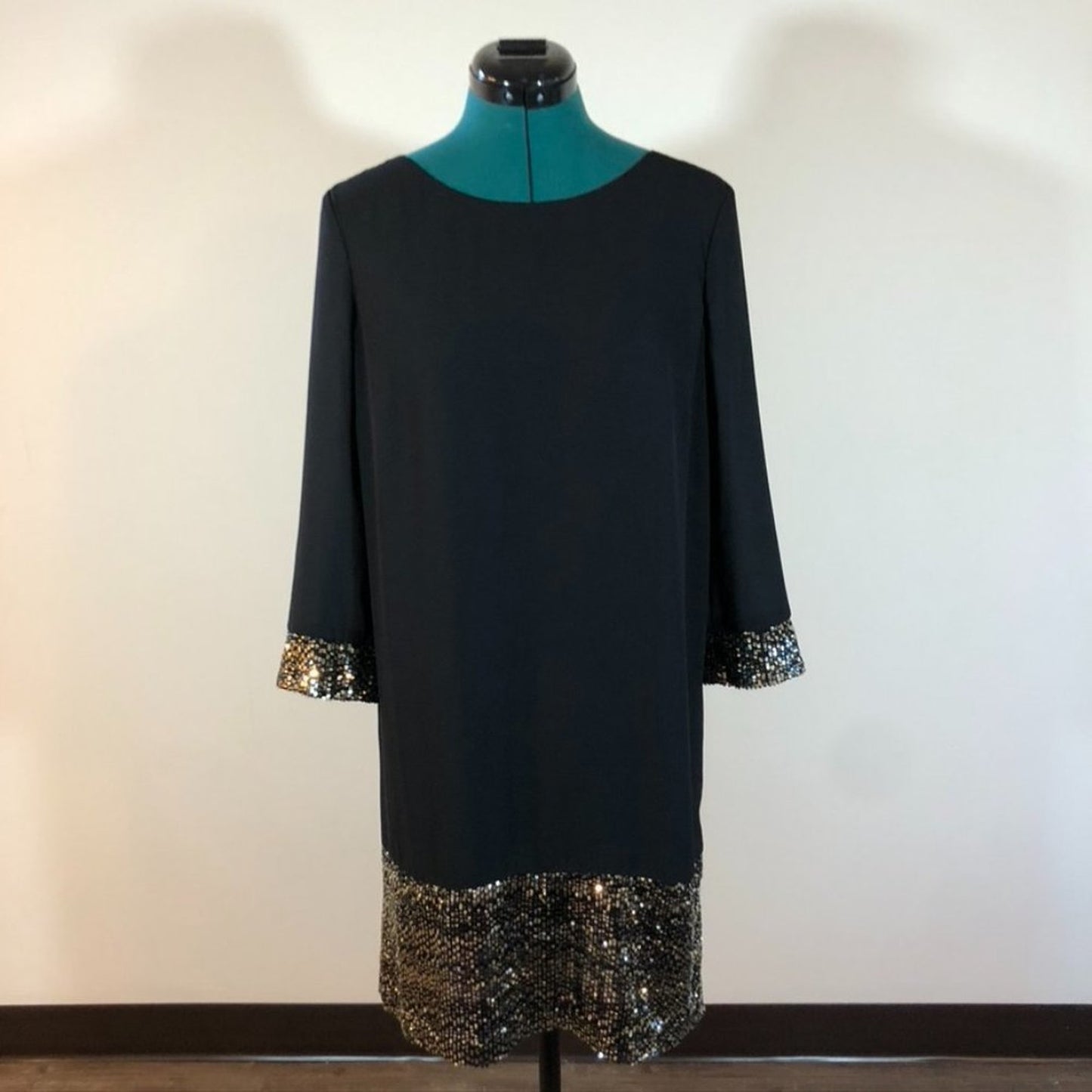 Erin Fetherston Sequin Panel Black Shift Dress - Size 4