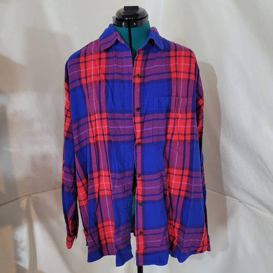 Old Navy Blue and Red Plaid Boyfriend Shirt - Size Extra Large