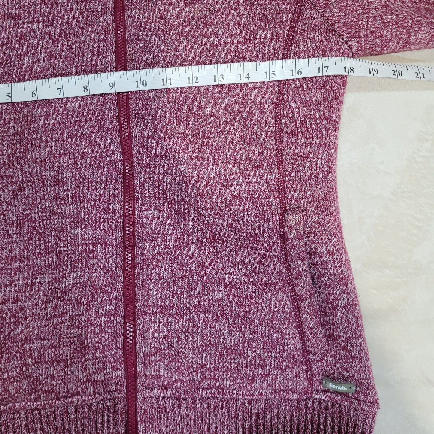 Bench Burgundy Sherpa Fleece Lined Full Zip Hoody - Size Medium