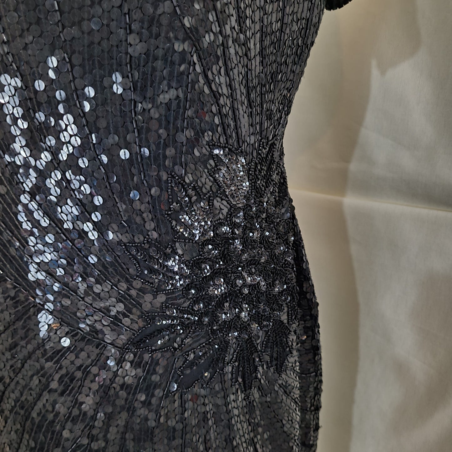 Vintage Joseph Ribkoff 1980s Black Silk and Sequin Cocktail Prom Dress - Small