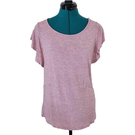 Reitmans Pink Heathered T-Shirt with Ruffled Sleeves - Size Small