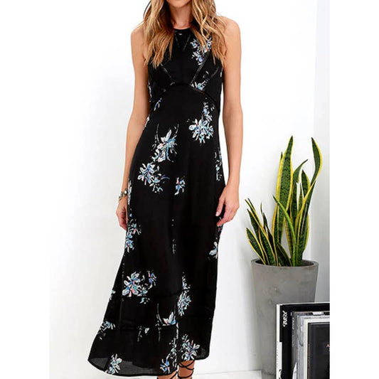Gentle Fawn Bridges Black Floral Print Midi Dress - Size Large