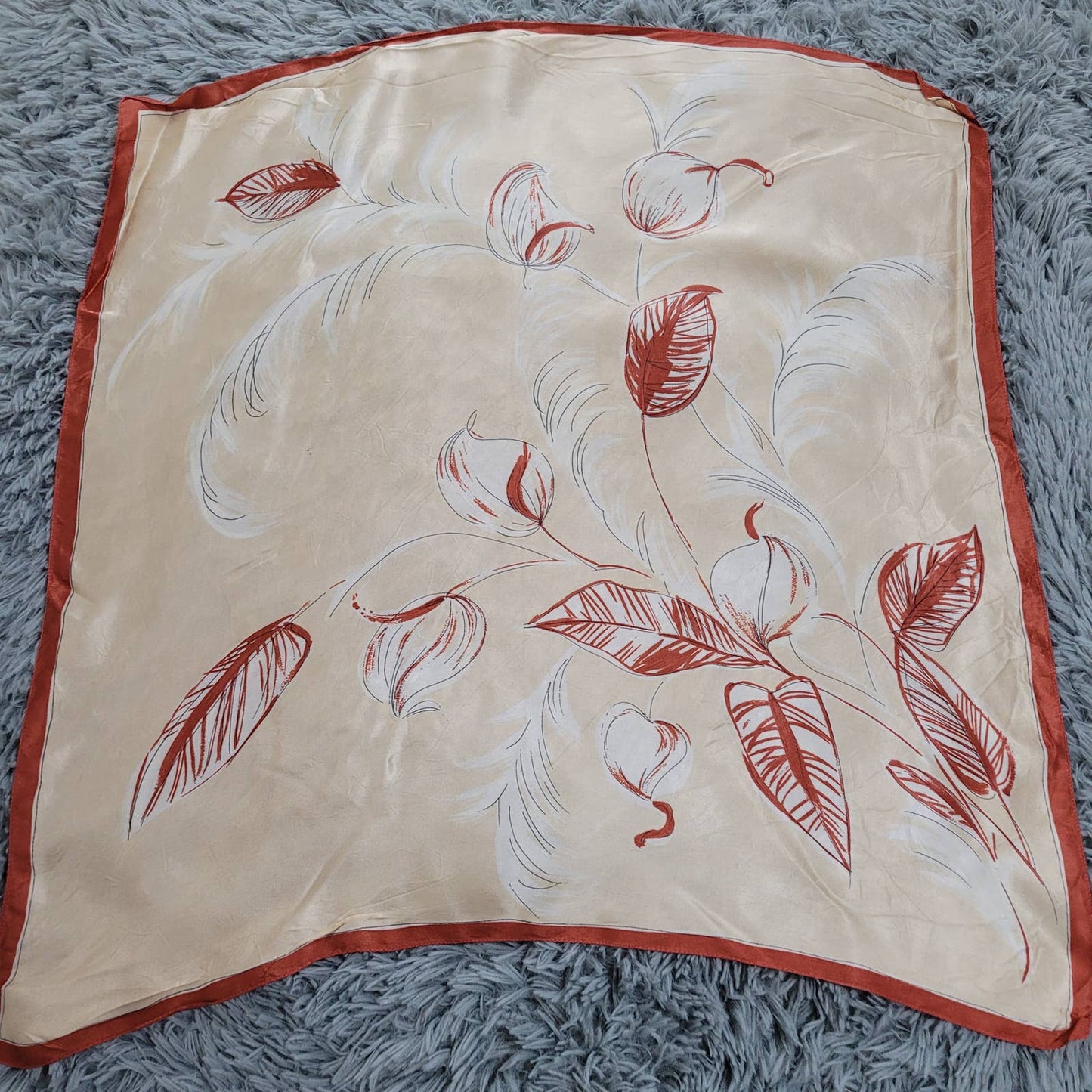 Silk Square Scarf with Neutral Floral Abstract Pattern