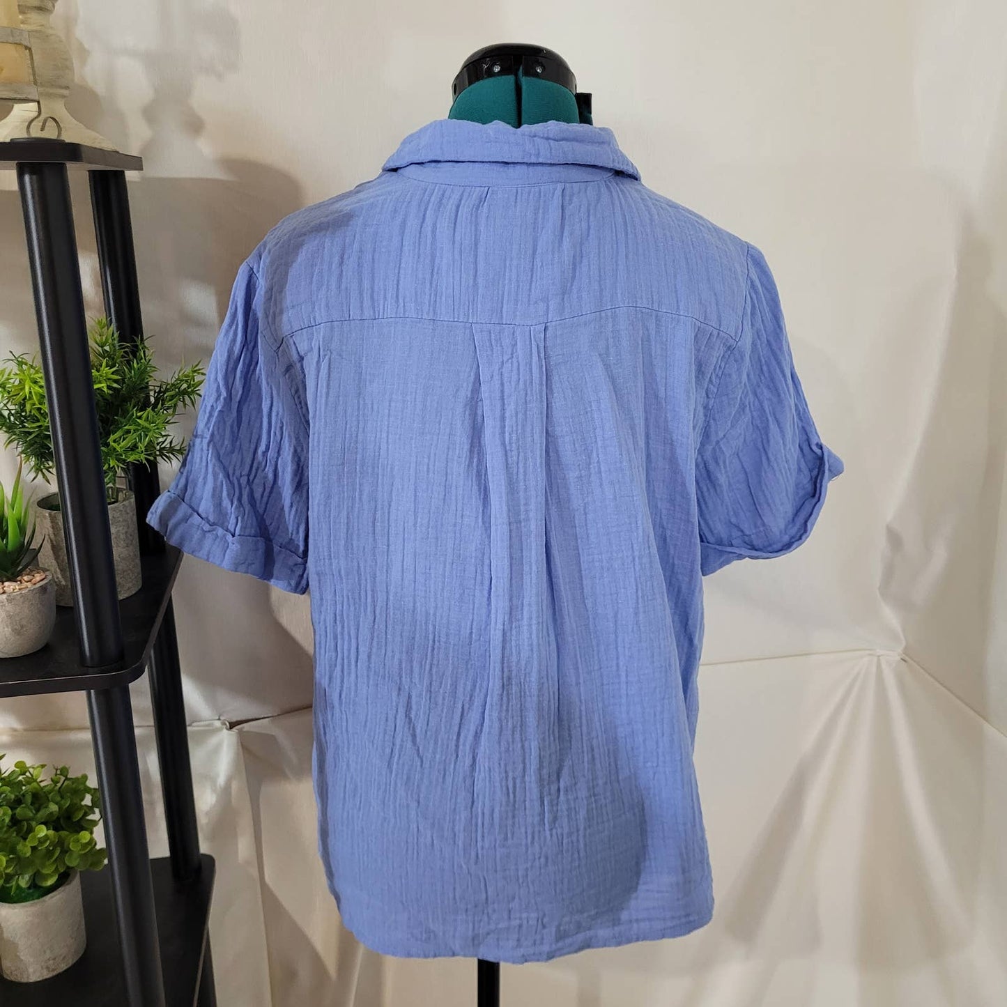 French Connection Blue Cuddly Cotton Button Up Tee - Size Large