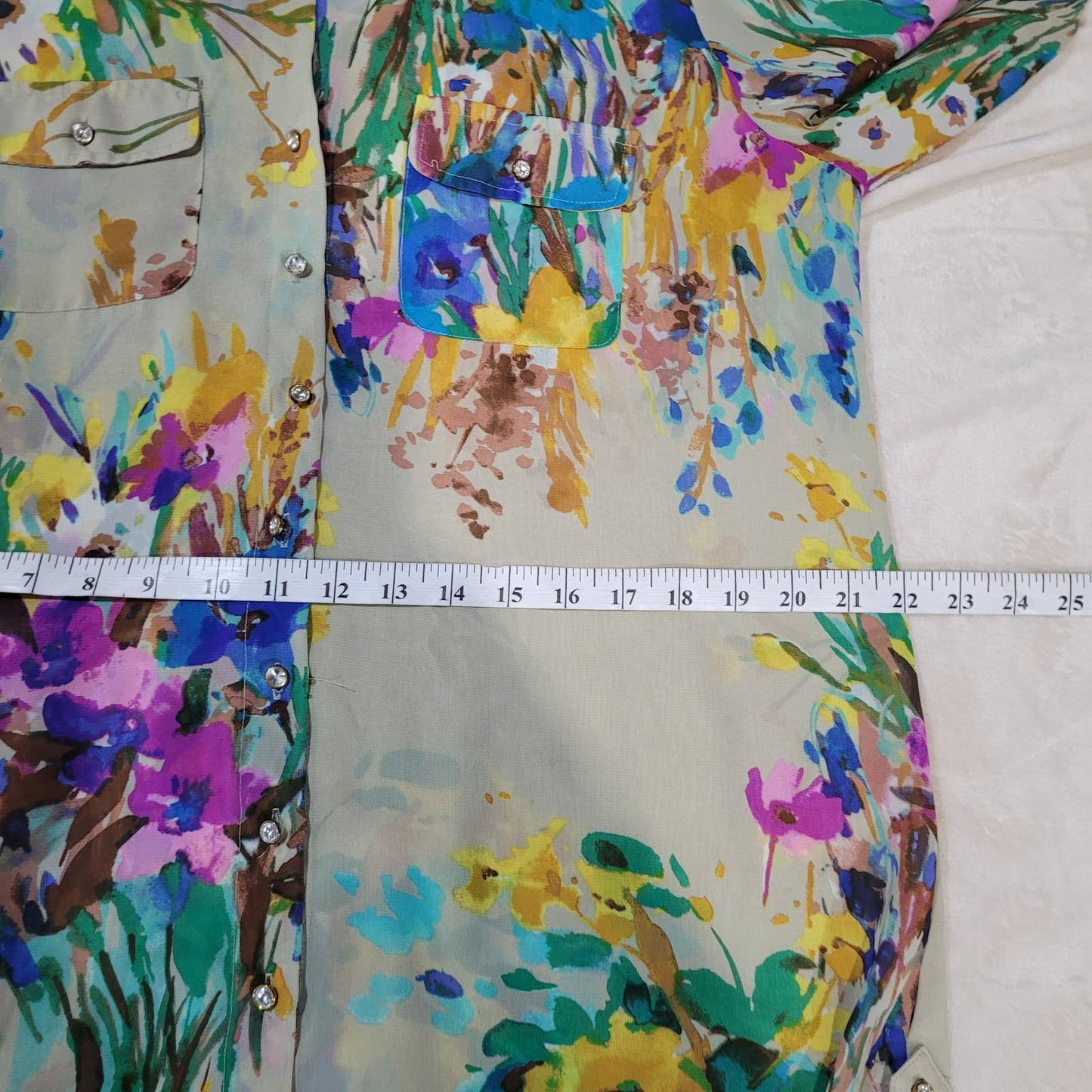Sunny Leigh Floral Chiffon Blouse with Rhinestone Buttons - Size Large