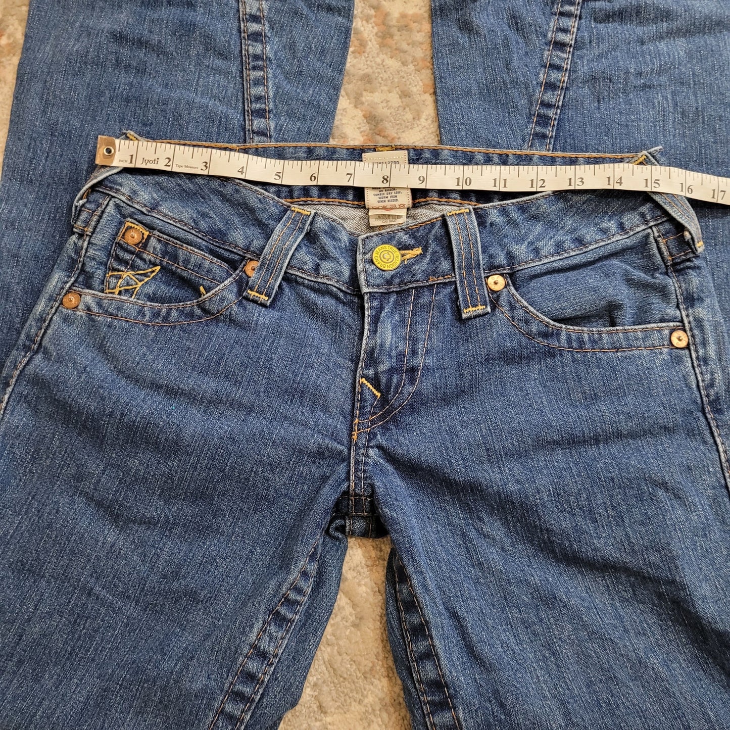 True Religion Vintage Y2K Medium Wash Jean with Slight Flare Yellow Button - 29