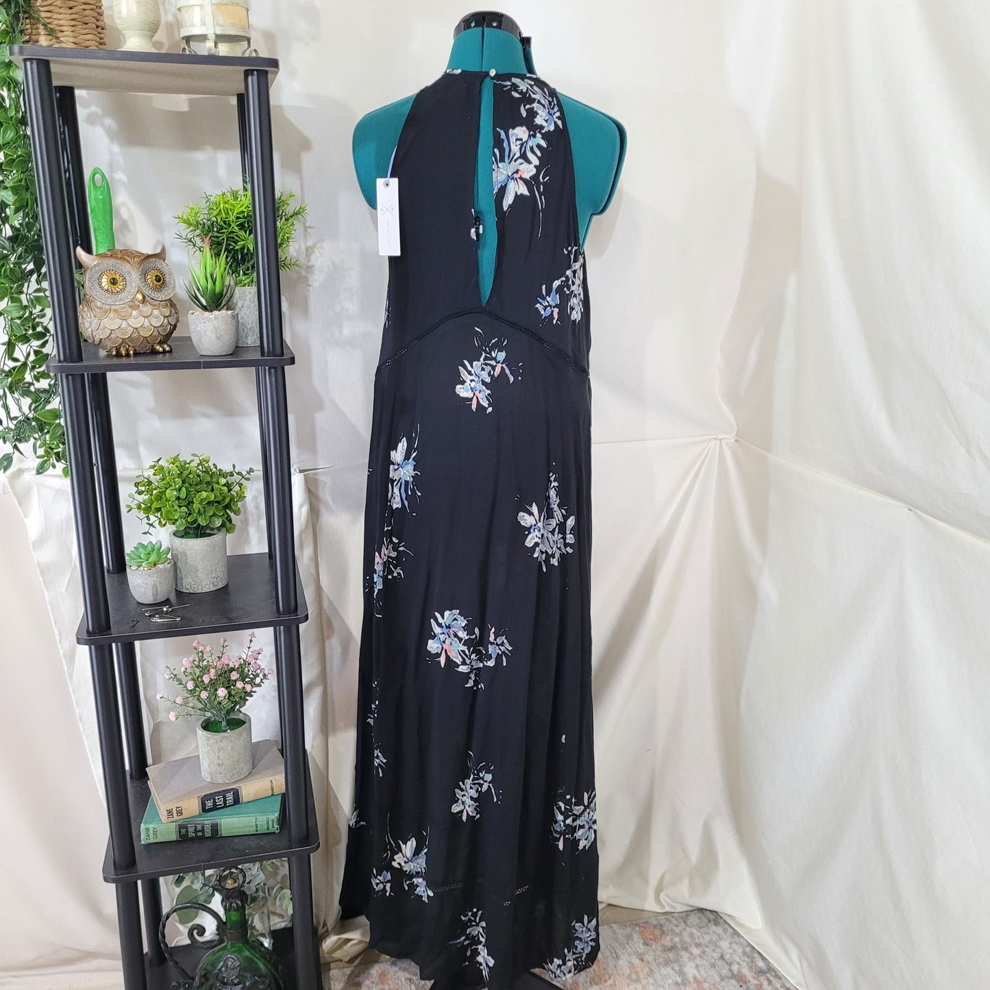 Gentle Fawn Bridges Black Floral Print Midi Dress - Size Large