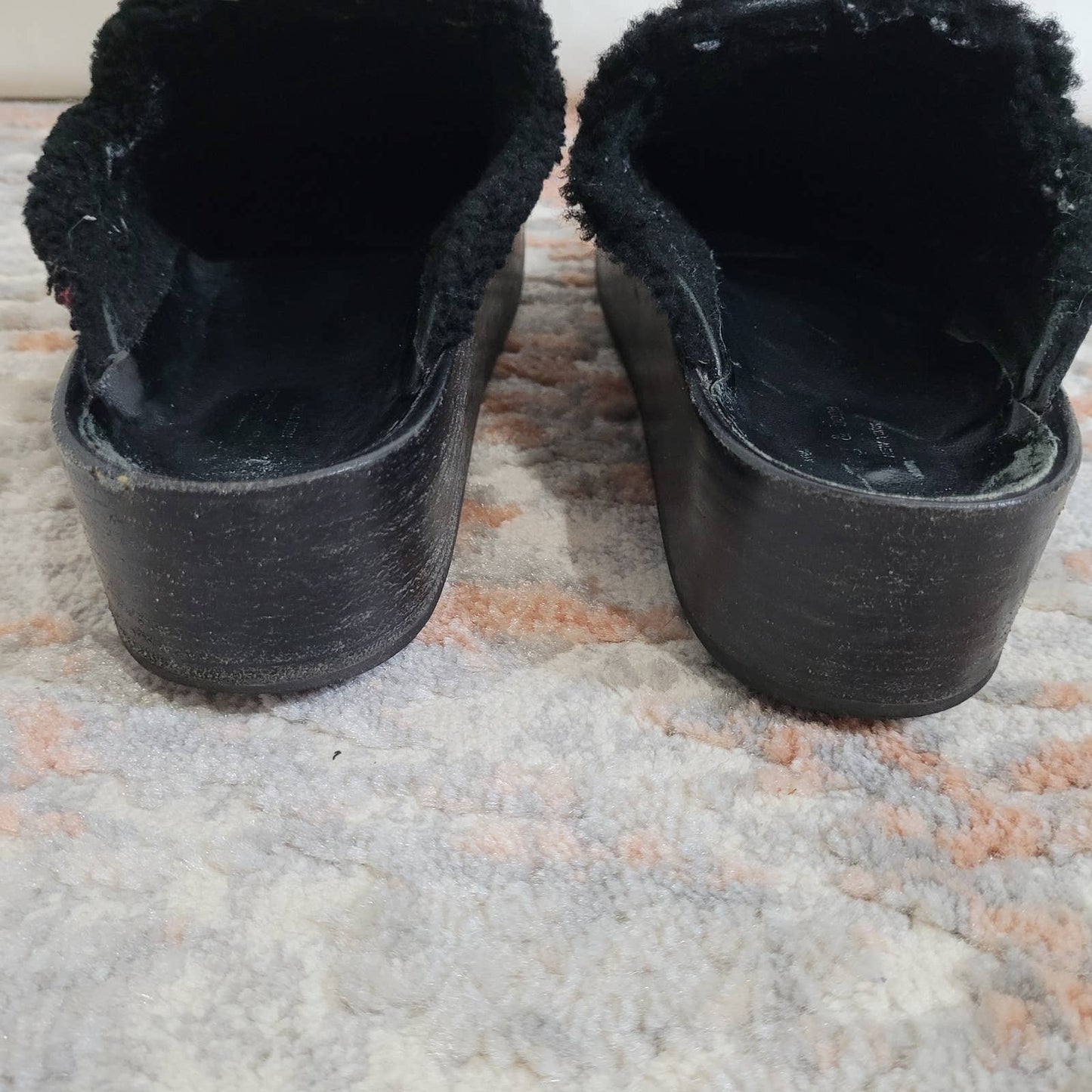 Rag & Bone Eisa Black Leather Shearling Platform Clog Mules - Size 39