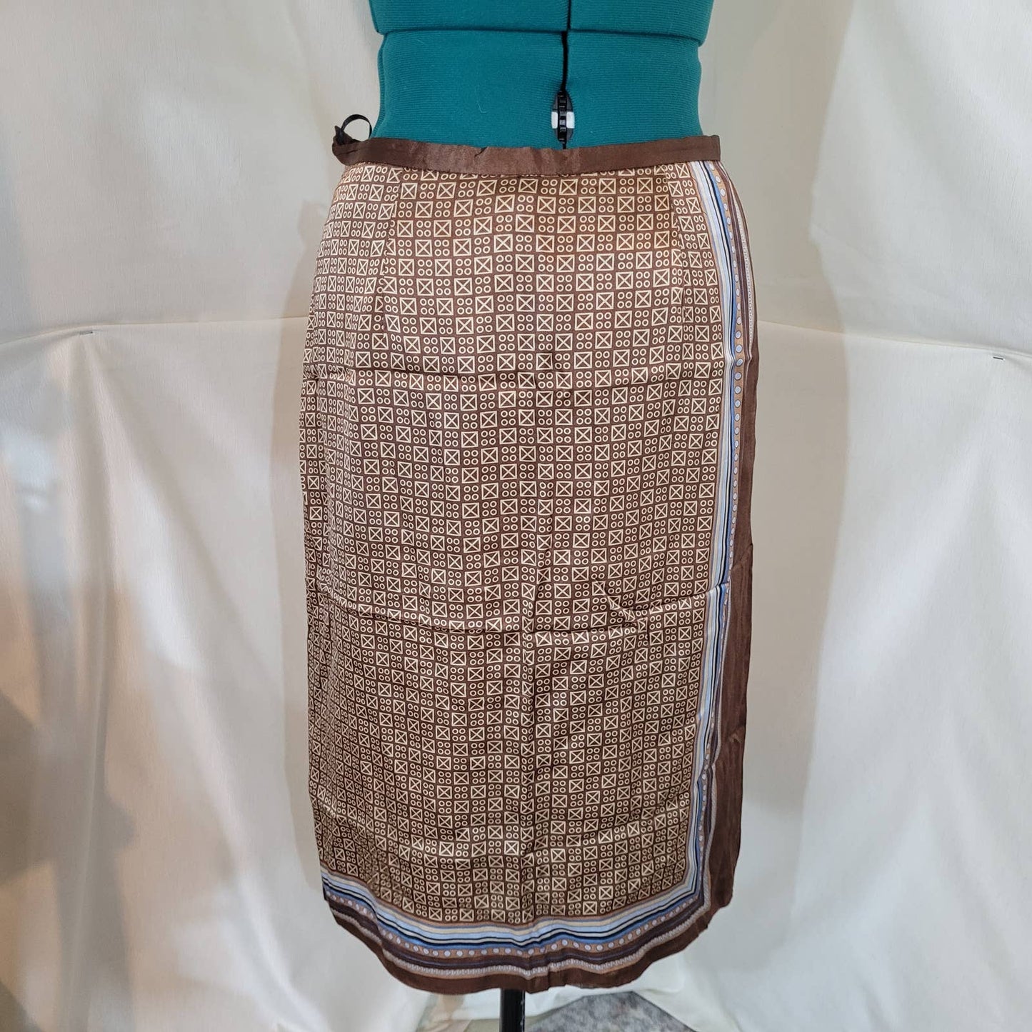 Vintage Marissa Brown Satin Skirt with Geometric Design - Size Large